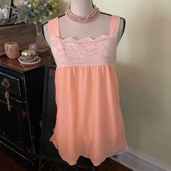 VTG Soft Summer Coral Peach Sz M Intimate Lounge Top/Chemise - Picture 1 of 8
